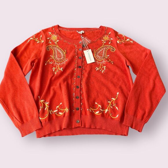 Sundance Cardigan Womens L Orange Salado Paisley Floral Embroidery Sequin NEW - Picture 1 of 11